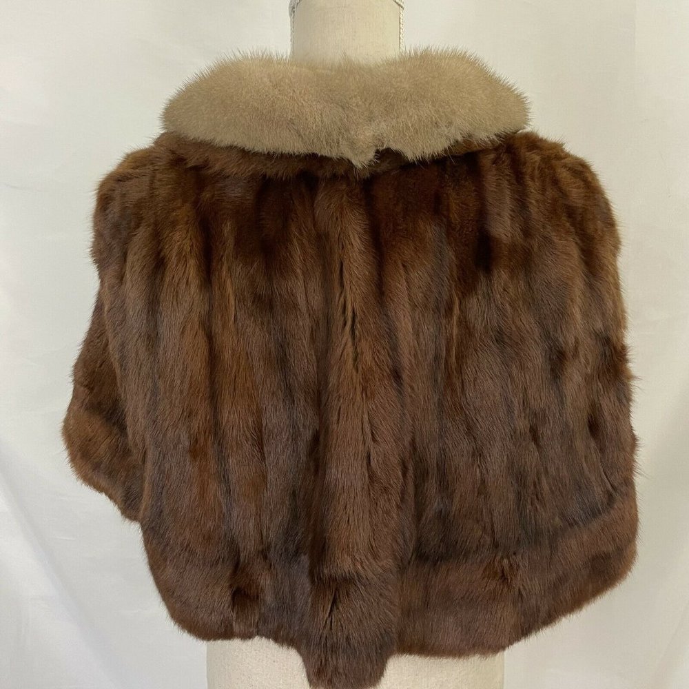 Mink Stole Scarf Fur Cape Shawl Fur Opera Ball Dark Brown Mink Two Tone - Picture 6 of 9